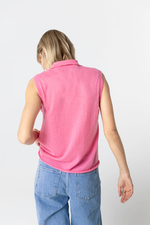 Polo rosa sin mangas de cachemira - MAJESTIC FILATURES