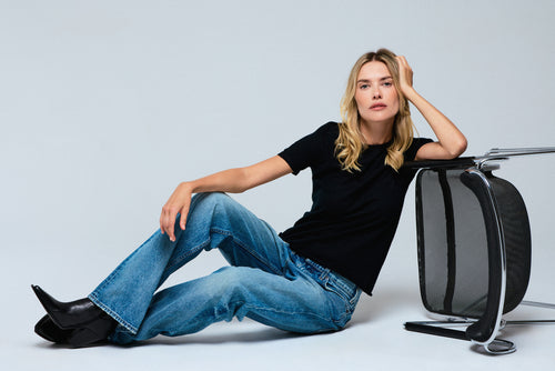 Camiseta de cachemira negra de manga corta con cuello redondo - MAJESTIC FILATURES