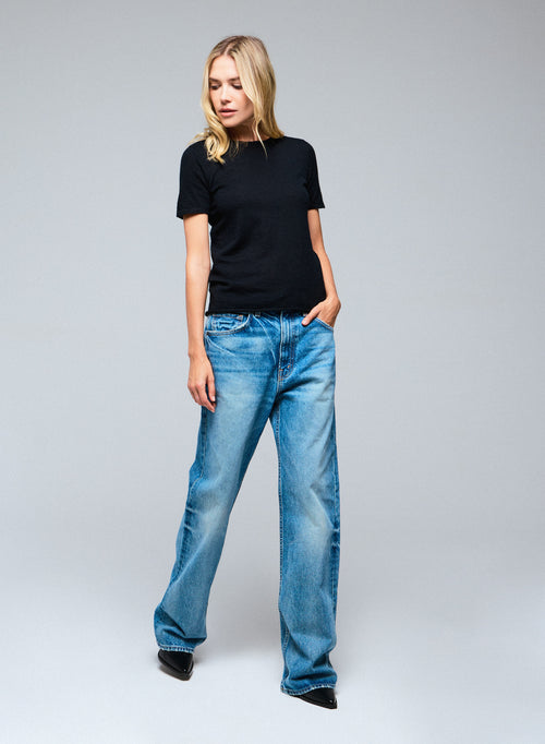 Camiseta de cachemira negra de manga corta con cuello redondo - MAJESTIC FILATURES