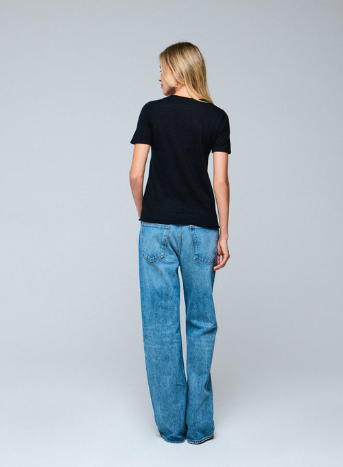 Camiseta de cachemira negra de manga corta con cuello redondo - MAJESTIC FILATURES