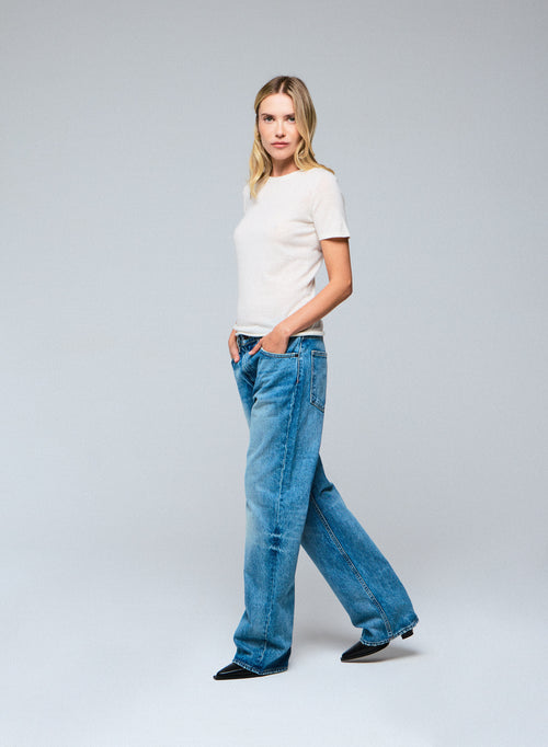 Weißes Kaschmir-T-Shirt mit Rundhalsausschnitt und kurzen Ärmeln - MAJESTIC FILATURES