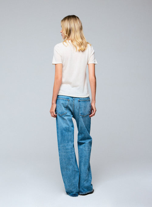 Weißes Kaschmir-T-Shirt mit Rundhalsausschnitt und kurzen Ärmeln - MAJESTIC FILATURES