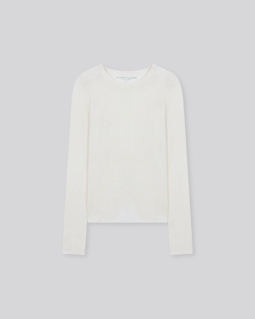 White Round Neck Long Sleeves T-shirt in Cashmere - MAJESTIC FILATURES