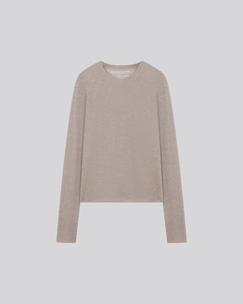 Beige langärmeliges T-Shirt mit Rundhalsausschnitt aus Kaschmir - MAJESTIC FILATURES