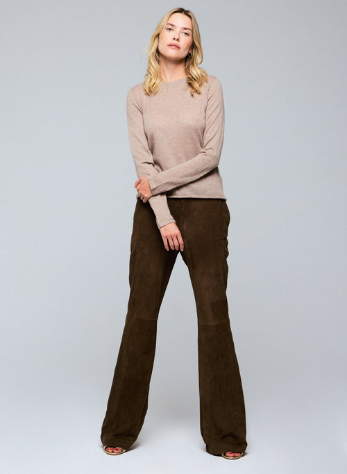 Beige langärmeliges T-Shirt mit Rundhalsausschnitt aus Kaschmir - MAJESTIC FILATURES