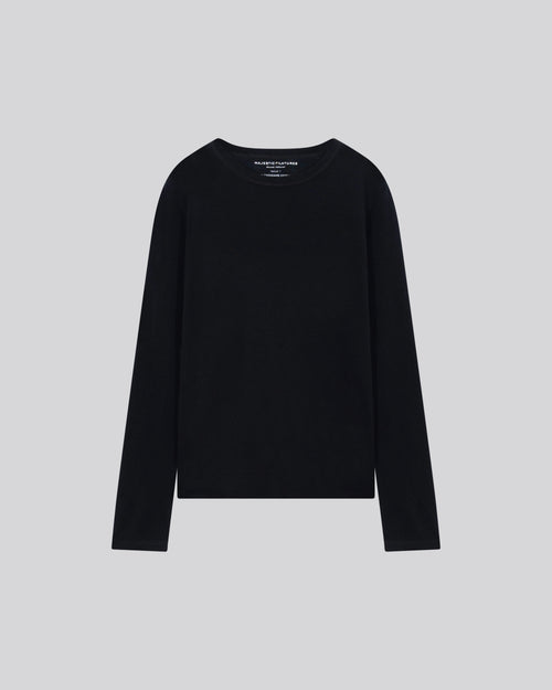 T-shirt Noir Col Rond Manches Longues en Cachemire - MAJESTIC FILATURES