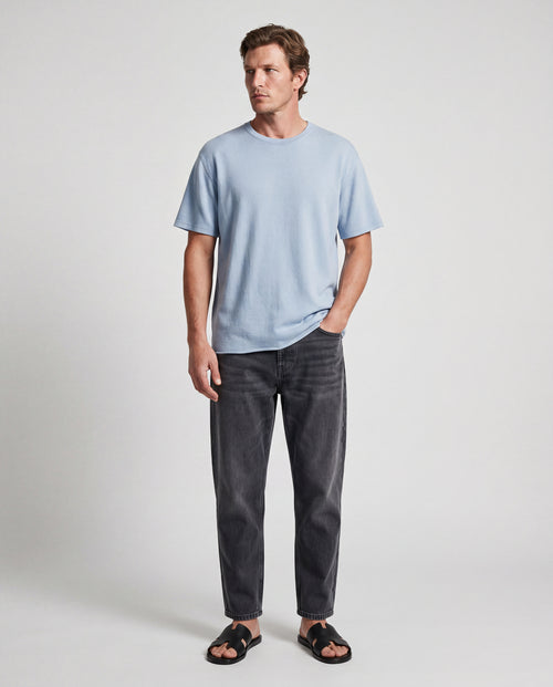 Light Blue Round-Neck Short-Sleeve Cashmere T-Shirt - MAJESTIC FILATURES