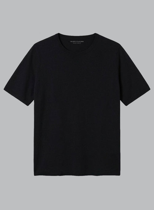 T-shirt Noir Col Rond Manches Courtes en Cachemire - MAJESTIC FILATURES