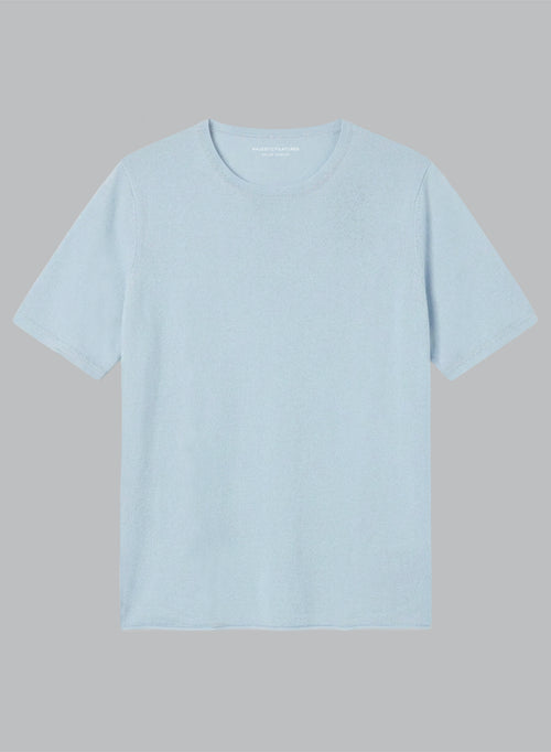 Light Blue Round Neck Short Sleeves T-Shirt in Cashmere  - MAJESTIC FILATURES