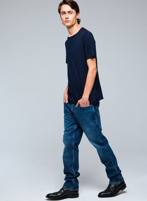 T-shirt Marine Col Rond Manches Courtes en Cachemire - MAJESTIC FILATURES
