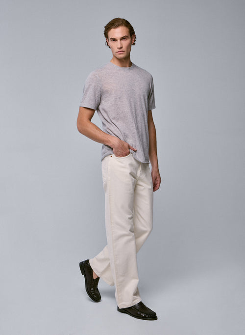 T-shirt Gris Col Rond Manches Courtes en Cachemire - MAJESTIC FILATURES