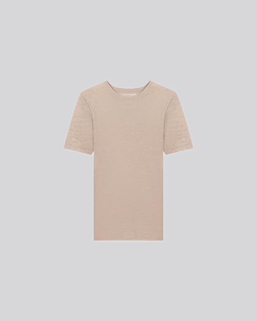 Beige Round Neck Short Sleeve Cashmere T-Shirt - MAJESTIC FILATURES