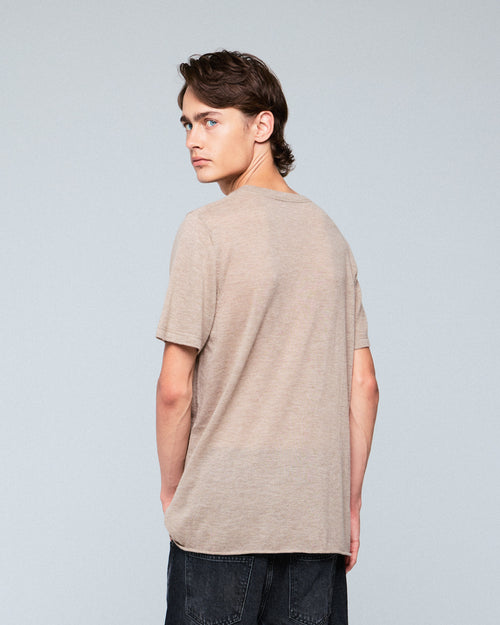 Beige Round Neck Short Sleeve Cashmere T-Shirt - MAJESTIC FILATURES