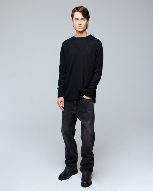 Camiseta de cachemira negra de manga corta con cuello redondo - MAJESTIC FILATURES