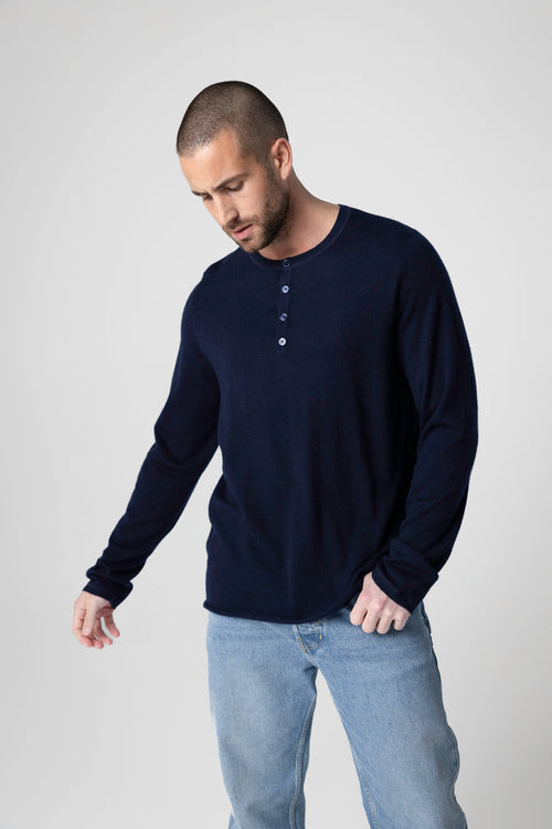 Navy Blue Long Sleeves Tunisian in Cashmere  - MAJESTIC FILATURES