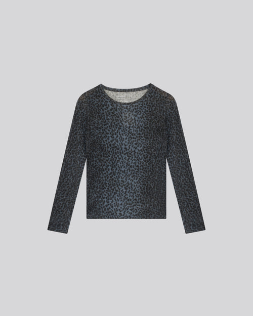 Blue Round Neck Long Sleeves T-Shirt in Organic Cotton and Cashmere - MAJESTIC FILATURES