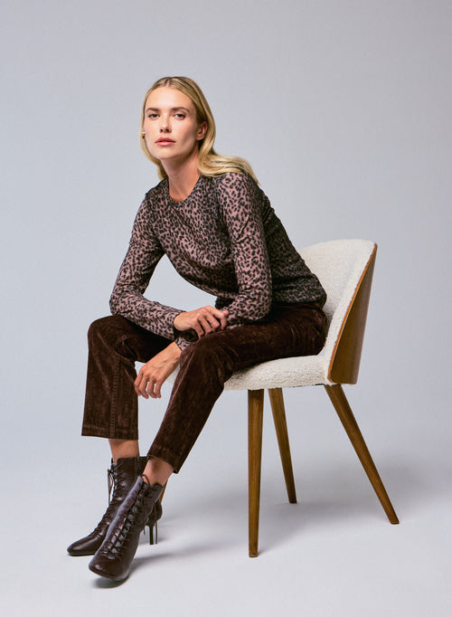 Camiseta de manga larga rosa con cuello redondo en algodón orgánico / cachemir - MAJESTIC FILATURES