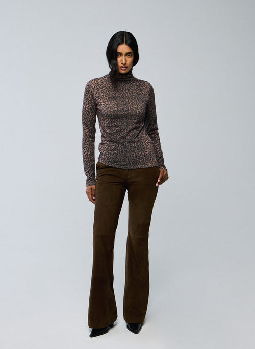 T-shirt Rose Col Roulé Manches Longues en Coton organique / Cachemire - MAJESTIC FILATURES