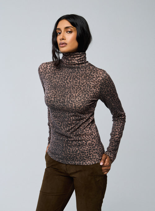 T-shirt Rose Col Roulé Manches Longues en Coton organique / Cachemire - MAJESTIC FILATURES