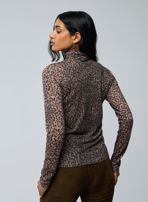 T-shirt Rose Col Roulé Manches Longues en Coton organique / Cachemire - MAJESTIC FILATURES