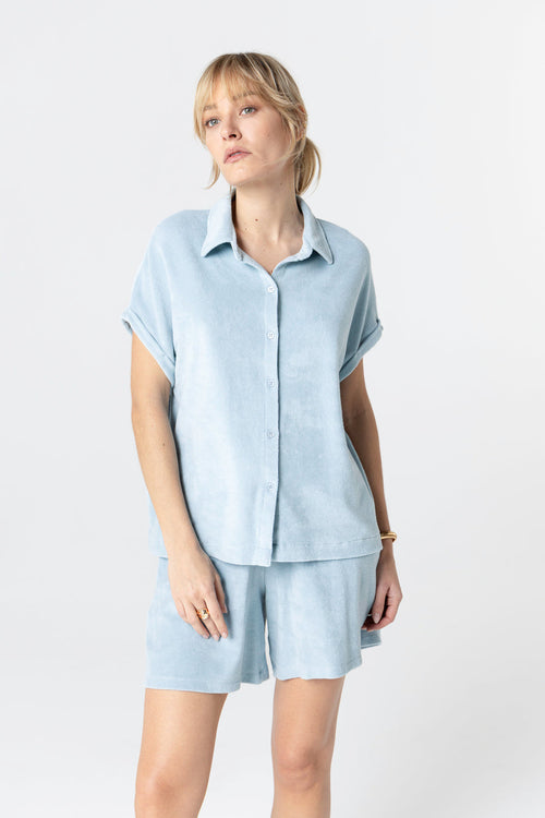 Chemise Bleu Clair Sans Manches en Coton organique / Polyamide - MAJESTIC FILATURES