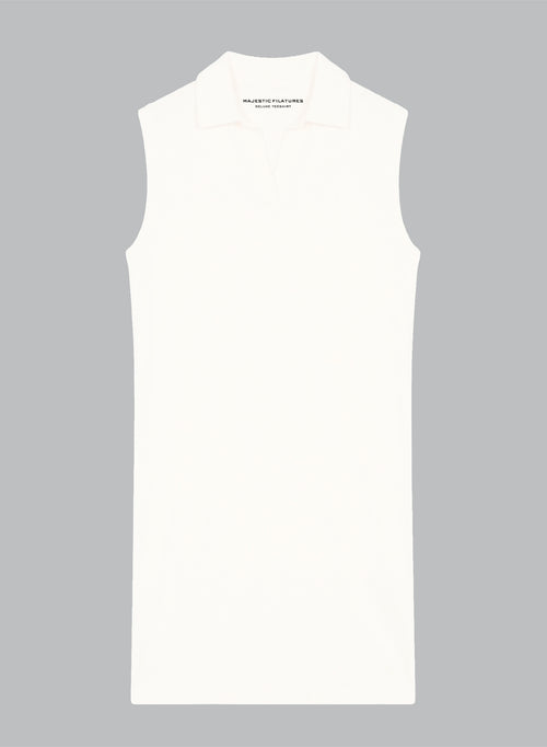Ärmelloses Kleid mit tunesischem Kragen aus Bio-Baumwolle/Polyamid in Weiß - MAJESTIC FILATURES
