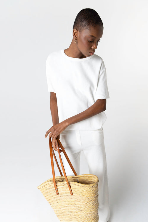 Camiseta blanca sin mangas y cuello redondo de algodón orgánico / poliamida - MAJESTIC FILATURES