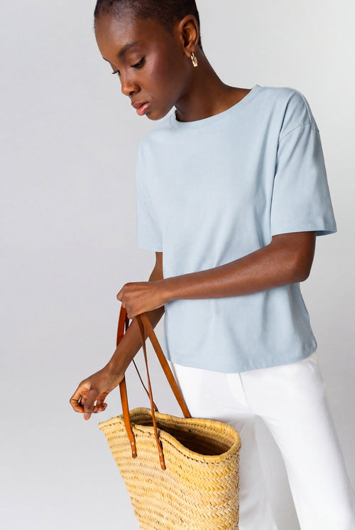 Ärmelloses T-Shirt mit Rundhalsausschnitt aus Bio-Baumwolle/Polyamid in Hellblau - MAJESTIC FILATURES