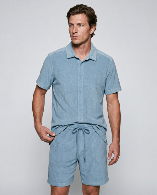 Camisa azul claro de manga corta de algodón orgánico/poliamida - MAJESTIC FILATURES
