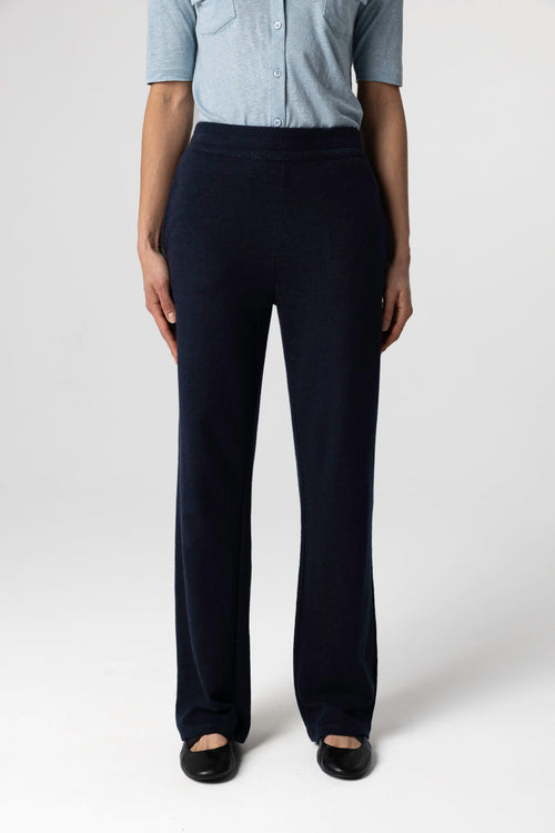 Pantalón azul marino de algodón/lino/algodón orgánico - MAJESTIC FILATURES