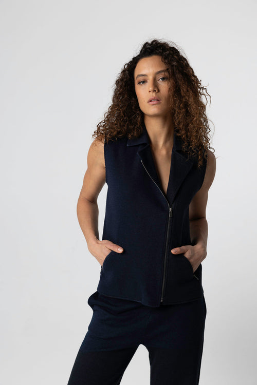 Veste Marine Sans Manches en Coton / Lin / Coton organique - MAJESTIC FILATURES