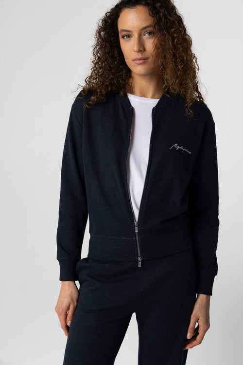 Langärmelige Jacke aus Baumwolle / Leinen / Bio-Baumwolle in Marineblau - MAJESTIC FILATURES