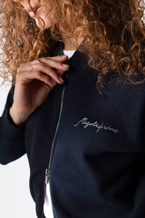 Langärmelige Jacke aus Baumwolle / Leinen / Bio-Baumwolle in Marineblau - MAJESTIC FILATURES