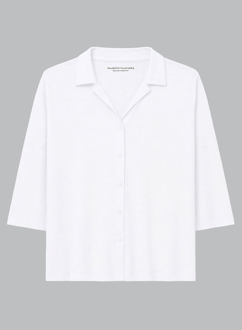 Kurzarmhemd aus Baumwolle/Leinen in Milchweiß - MAJESTIC FILATURES