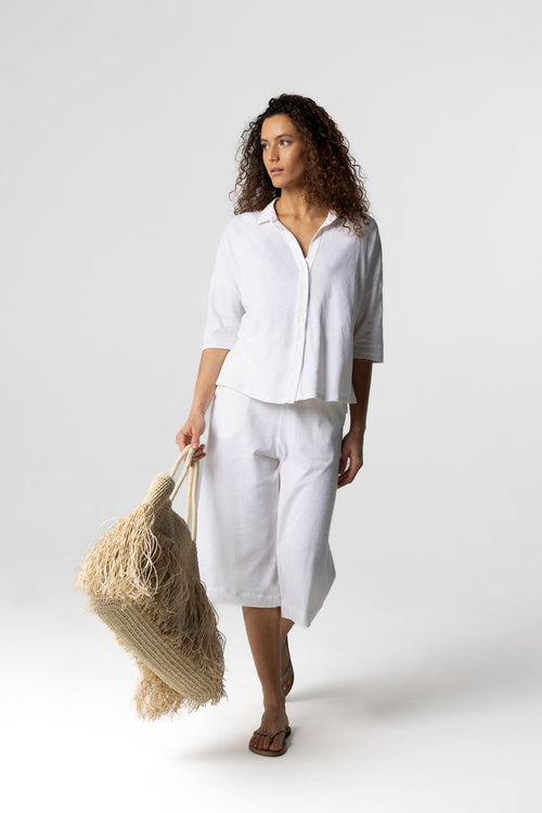 Milk Short-Sleeved Shirt in Cotton / Linen - MAJESTIC FILATURES