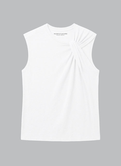 Camiseta sin mangas blanca con cuello anudado de algodón/lino - MAJESTIC FILATURES