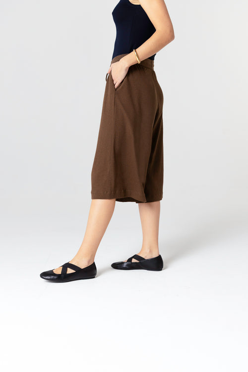 Shorts marron foncé en Coton / Lin - MAJESTIC FILATURES