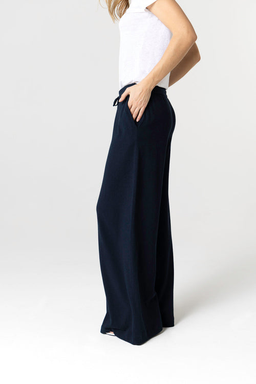 Pantalón azul marino de algodón/lino - MAJESTIC FILATURES