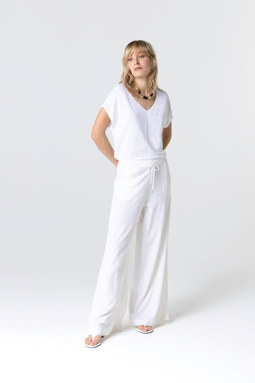 Hose aus Baumwolle/Leinen in Milchweiß - MAJESTIC FILATURES