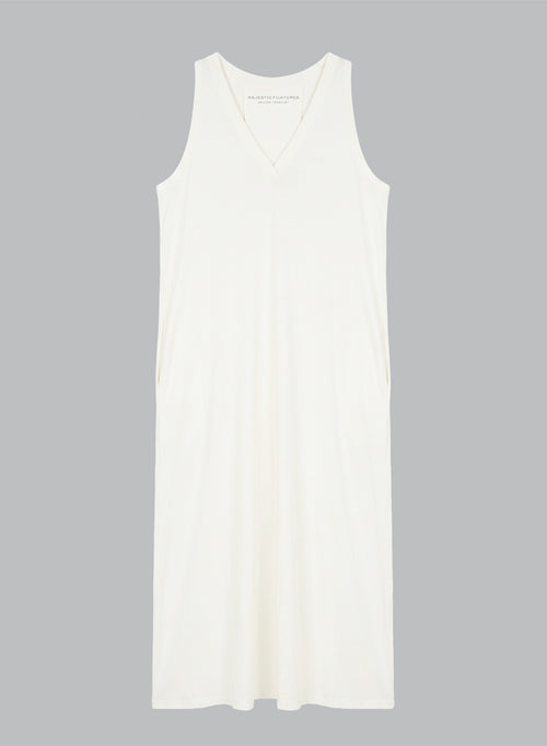 Vestido blanco sin mangas con cuello en V de algodón/lino - MAJESTIC FILATURES