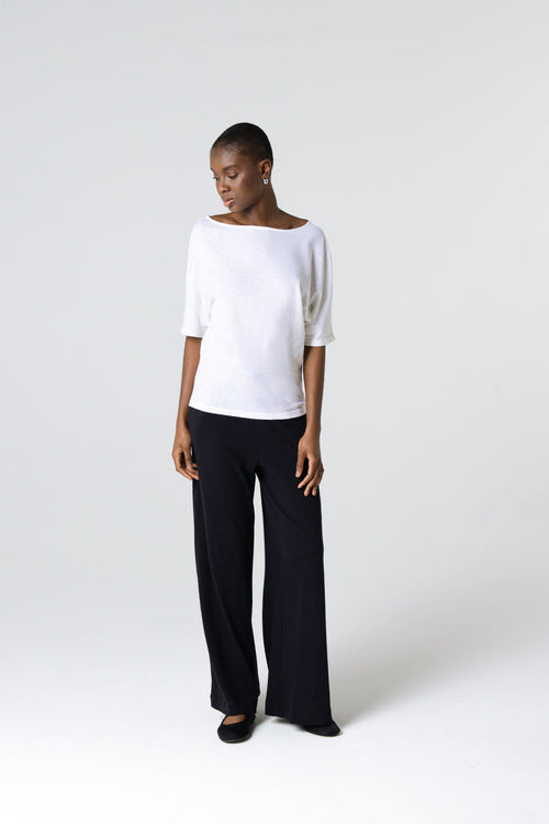 T-shirt Blanc Col Bateau Manches Courtes en Coton / Lin - MAJESTIC FILATURES