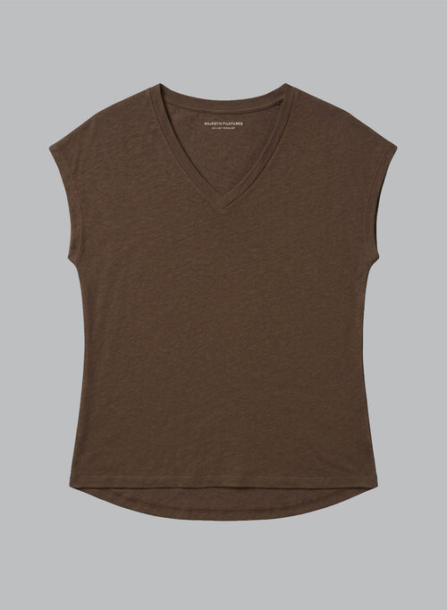 Camiseta Tonka con cuello en V y manga corta de algodón/lino - MAJESTIC FILATURES
