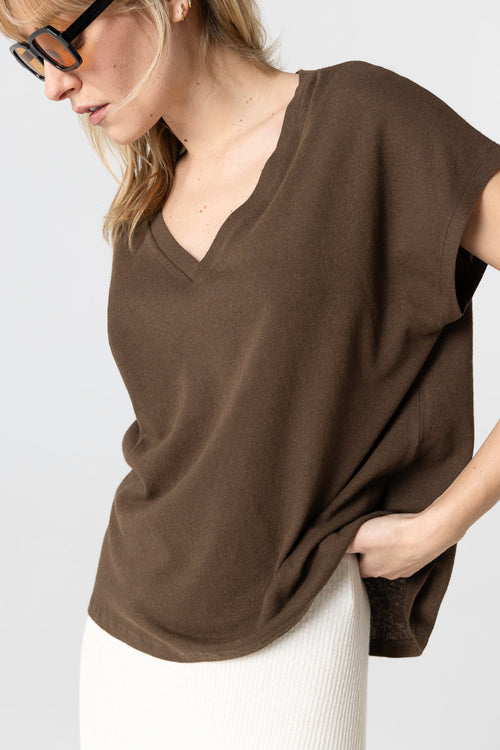 Camiseta Tonka con cuello en V y manga corta de algodón/lino - MAJESTIC FILATURES