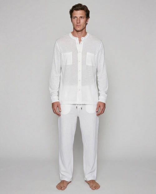 Camisa blanca de manga larga de algodón/lino - MAJESTIC FILATURES