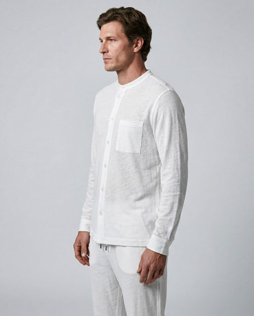 Camisa blanca de manga larga de algodón/lino - MAJESTIC FILATURES