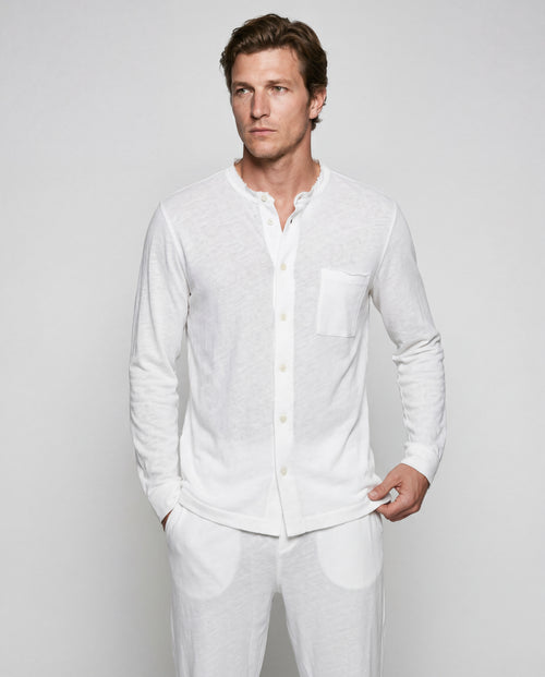 Camisa blanca de manga larga de algodón/lino - MAJESTIC FILATURES