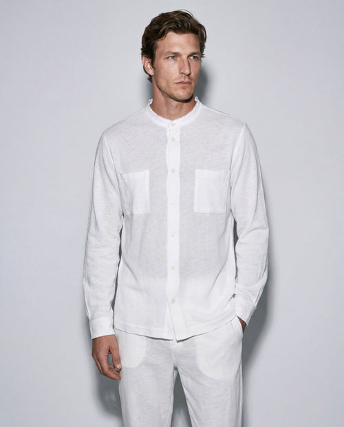 Camisa blanca de manga larga de algodón/lino - MAJESTIC FILATURES