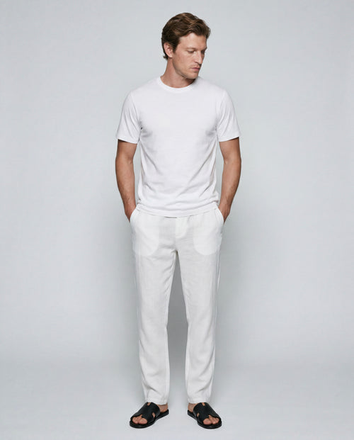White Round-Neck Short-Sleeve T-shirt in Cotton / Linen - MAJESTIC FILATURES