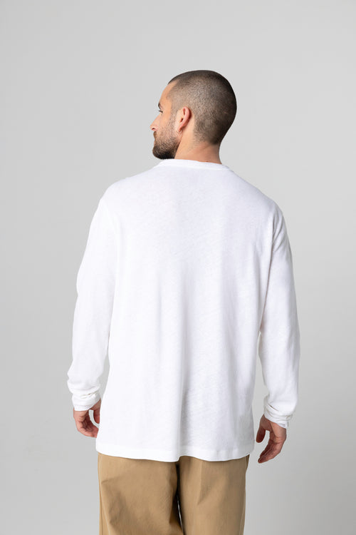 Tunesisches Langarmhemd aus Baumwolle/Leinen in Weiß - MAJESTIC FILATURES