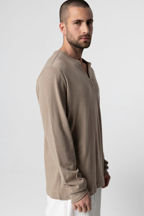 Tunisien Coffee Latte Manches Longues en Coton / Lin - MAJESTIC FILATURES